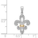 Sterling Silver Rhod-Plated with 14K Diamond Fleur De Lis Pendant - Image 4