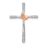 Sterling Silver Rh-pltd/14k Rose Gold Butterfly Diamond Cross Pendant