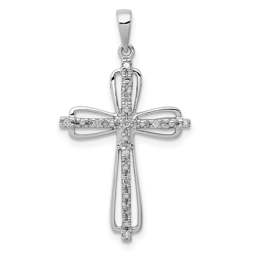 QP3592.jpg Sterling Silver Rhodium Plated Diamond Cross Pendant - Image 1