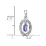 Sterling Silver Rhodium Plated Diamond and Tanzanite Oval Pendant - Image 3