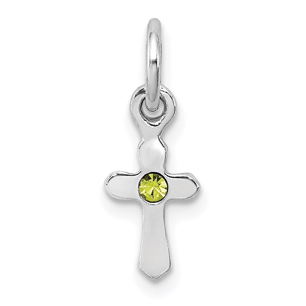 QP4033AUG.jpg Sterling Silver RH-pltd Child's Aug Lt Green Preciosca Crystal Cross Penda - Image 1