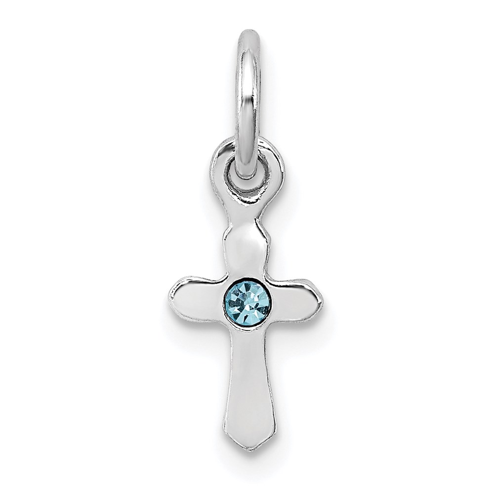 QP4033MAR.jpg Sterling Silver RH-pltd Child's Mar Lt Blue Preciosca Crystal Cross Pendan - Image 1