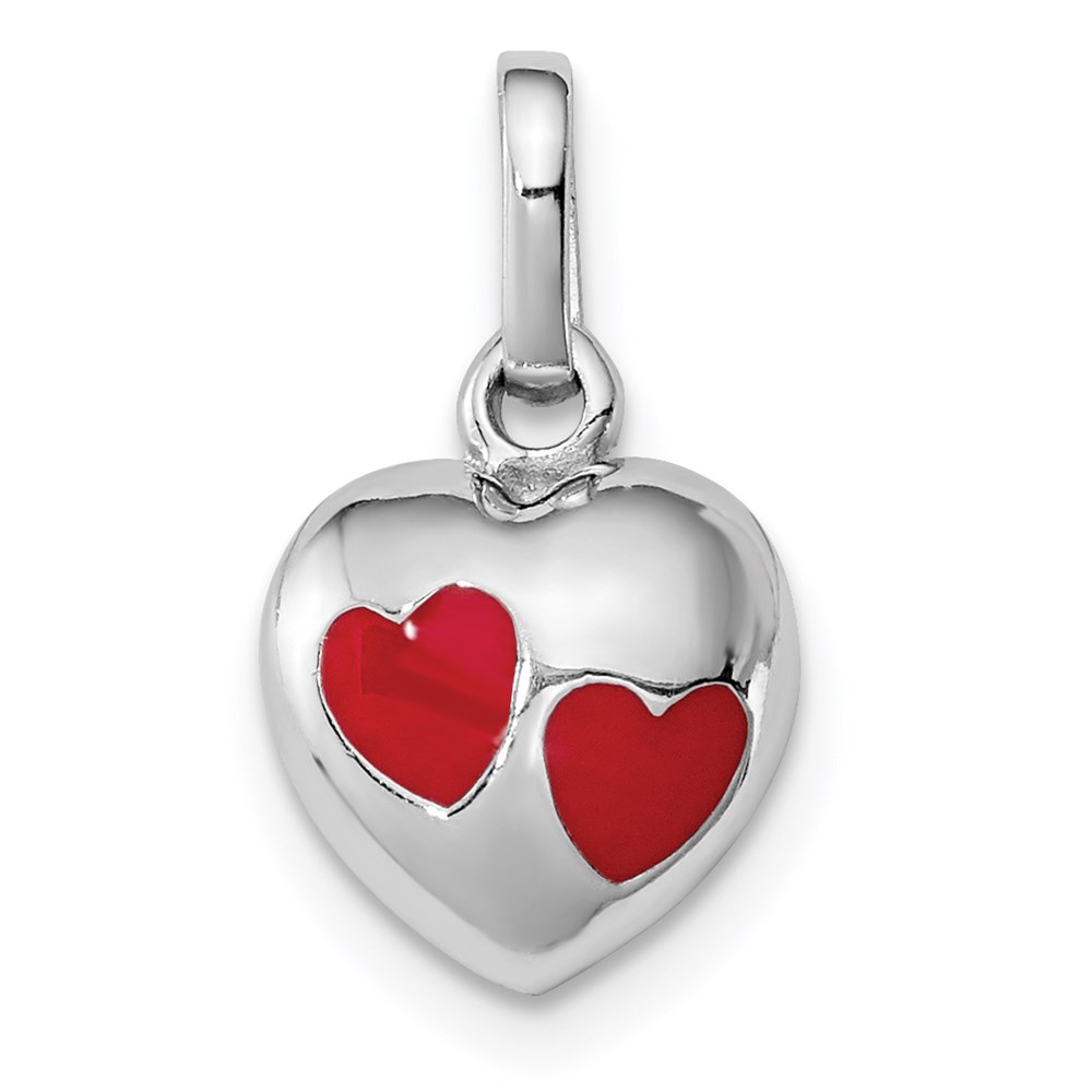 QP4040.jpg Sterling Silver RH-plated Polished Red Enameled Hearts Children's Pendant - Image 1