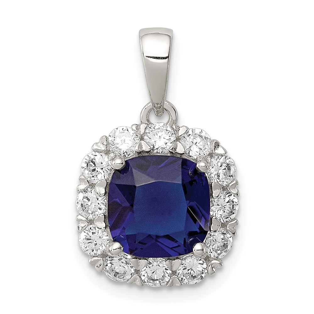 QP4193.jpg Sterling Silver Rhodium-plated CZ and Blue Glass Pendant - Image 1