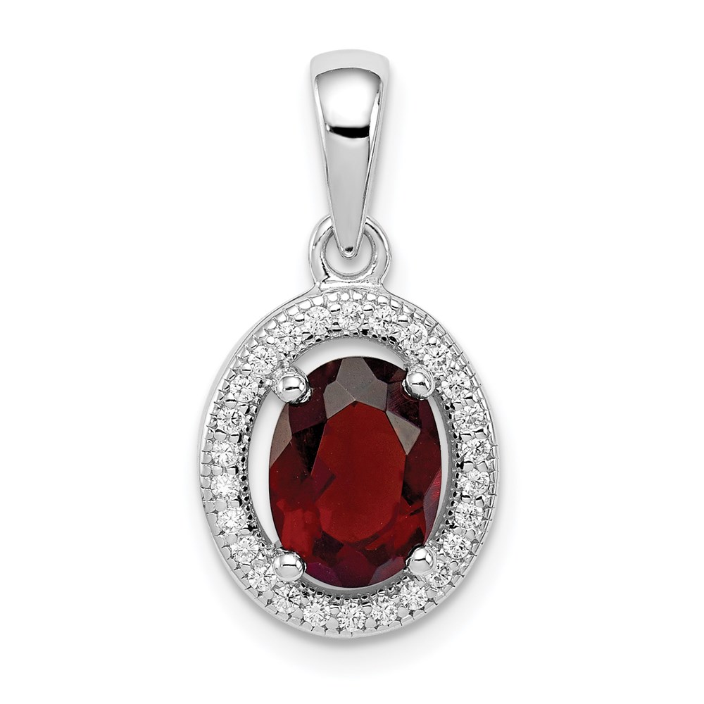 QP4240.jpg Sterling Silver Rhod-plated w/ Dark Red and White CZ Oval Pendant - Image 1