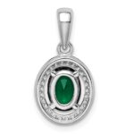 Sterling Silver Rhod-plated w/ Green and White CZ Oval Pendant - Image 4