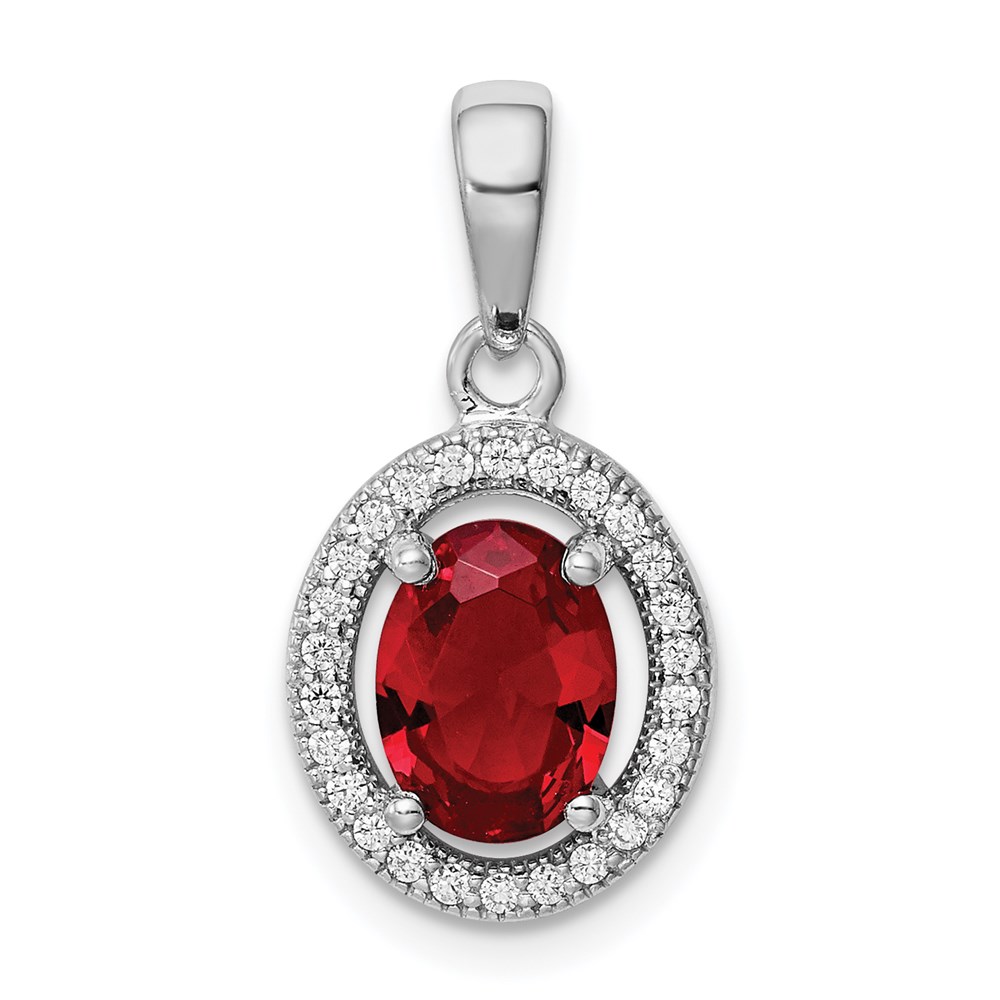 QP4246.jpg Sterling Silver Rhodium Plated Red CZ and White CZ Halo Pendant - Image 1