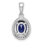 Sterling Silver Rhod-plated Dark Blue and White CZ Oval Pendant - Image 4