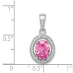 Sterling Silver Rhod-plated Pink and White CZ Oval Pendant - Image 3