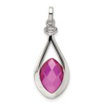 Sterling Silver Rhod-plated Synthetic Red Fancy-cut Marquise Pendant - Image 4
