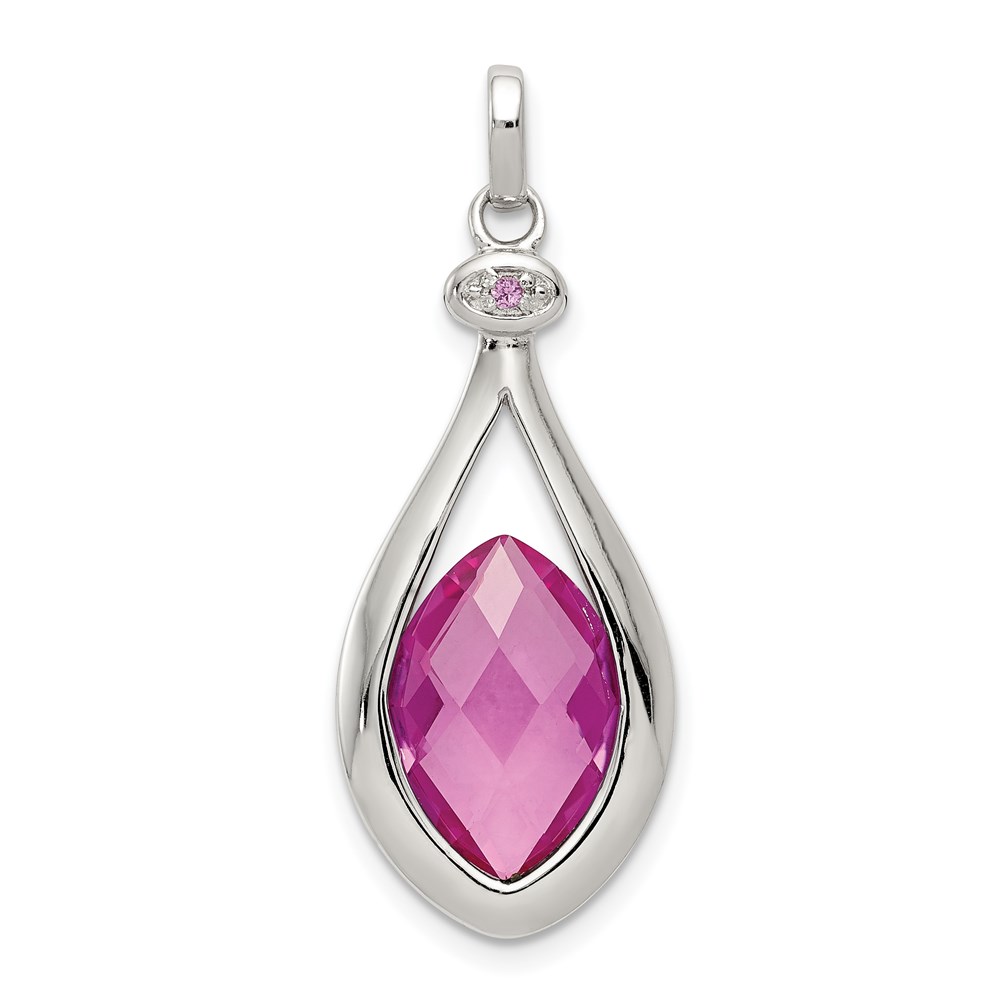 QP4256.jpg Sterling Silver Rhod-plated Synthetic Red Fancy-cut Marquise Pendant - Image 1