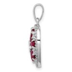 Sterling Silver Rhodium-plated Polished CZ and Lab Cr. Ruby Heart Pendant - Image 2