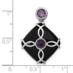Sterling Silver Rhodium-plated Black Agate and Amethyst Pendant - Image 3