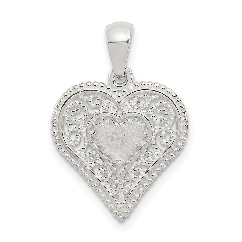 QP4429.jpg Sterling Silver Polished Filigree Heart Pendant - Image 1