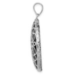 Sterling Silver Rhodium-plated Filigree Diamond Cut Onyx Circle Dangle Pendant - Image 2