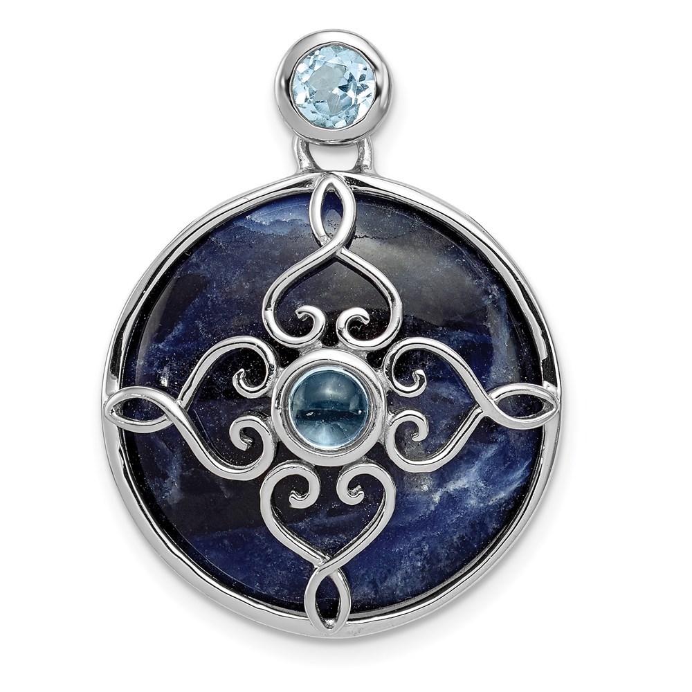 QP4519.jpg Sterling Silver Rhodium-plated w/Sodalite & Blue Topaz Pendant - Image 1