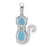 Sterling Silver Rhodium-plated Blue Topaz and Diamond Cat Pendant - Image 4