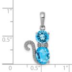Sterling Silver Rhodium-plated Blue Topaz and Diamond Cat Pendant - Image 3