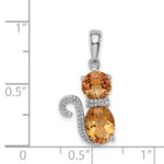 Sterling Silver Rhodium-plated Citrine and Diamond Cat Pendant - Image 3