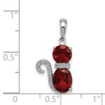 Sterling Silver Rhodium-plated Garnet and Diamond Cat Pendant - Image 3