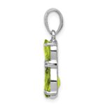 Sterling Silver Rhodium-plated Peridot and Diamond Cat Pendant - Image 2