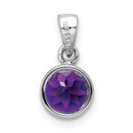 Sterling Silver Rhodium-plated Polished Amethyst Round Pendant - Image 4