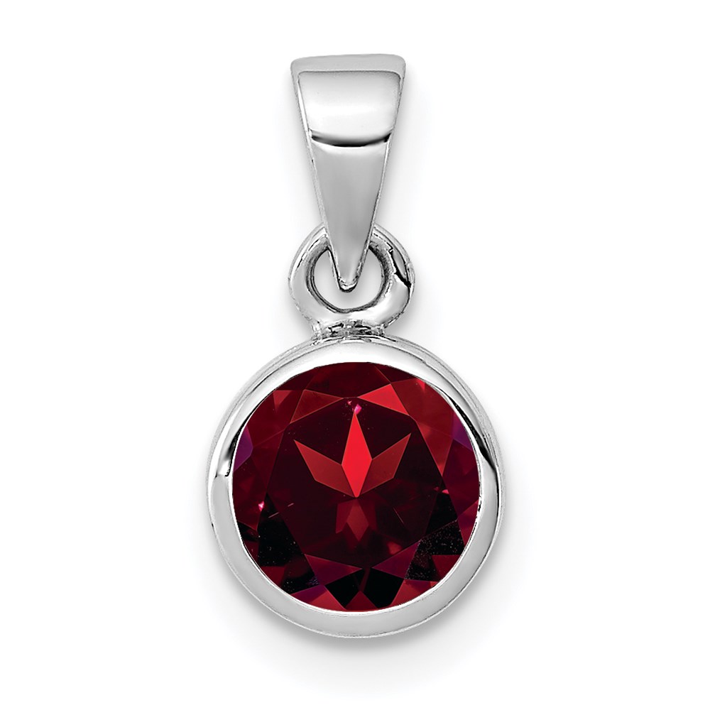 QP4552GA.jpg Sterling Silver Rhodium-plated Polished Garnet Round Pendant - Image 1
