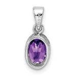 Sterling Silver Rhodium-plated Polished Amethyst Oval Pendant - Image 4