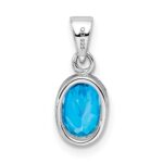 Sterling Silver Rhodium-plated Polished Blue Topaz Oval Pendant - Image 4