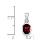 Sterling Silver Rhodium-plated Polished Garnet Oval Pendant - Image 4
