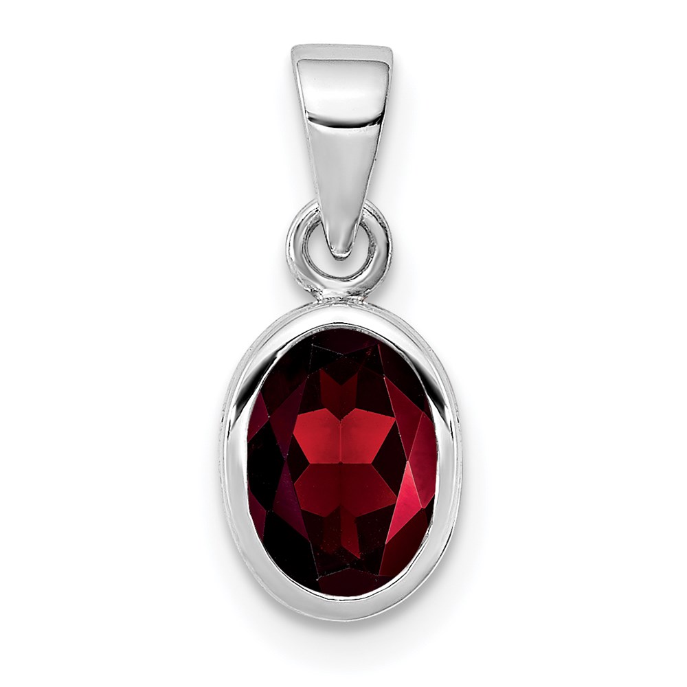 QP4553GA.jpg Sterling Silver Rhodium-plated Polished Garnet Oval Pendant - Image 1