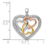 Sterling Silver Rhodium w/White, Yellow, & Rose Gold Plating Diamond Heart Pendant - Image 3