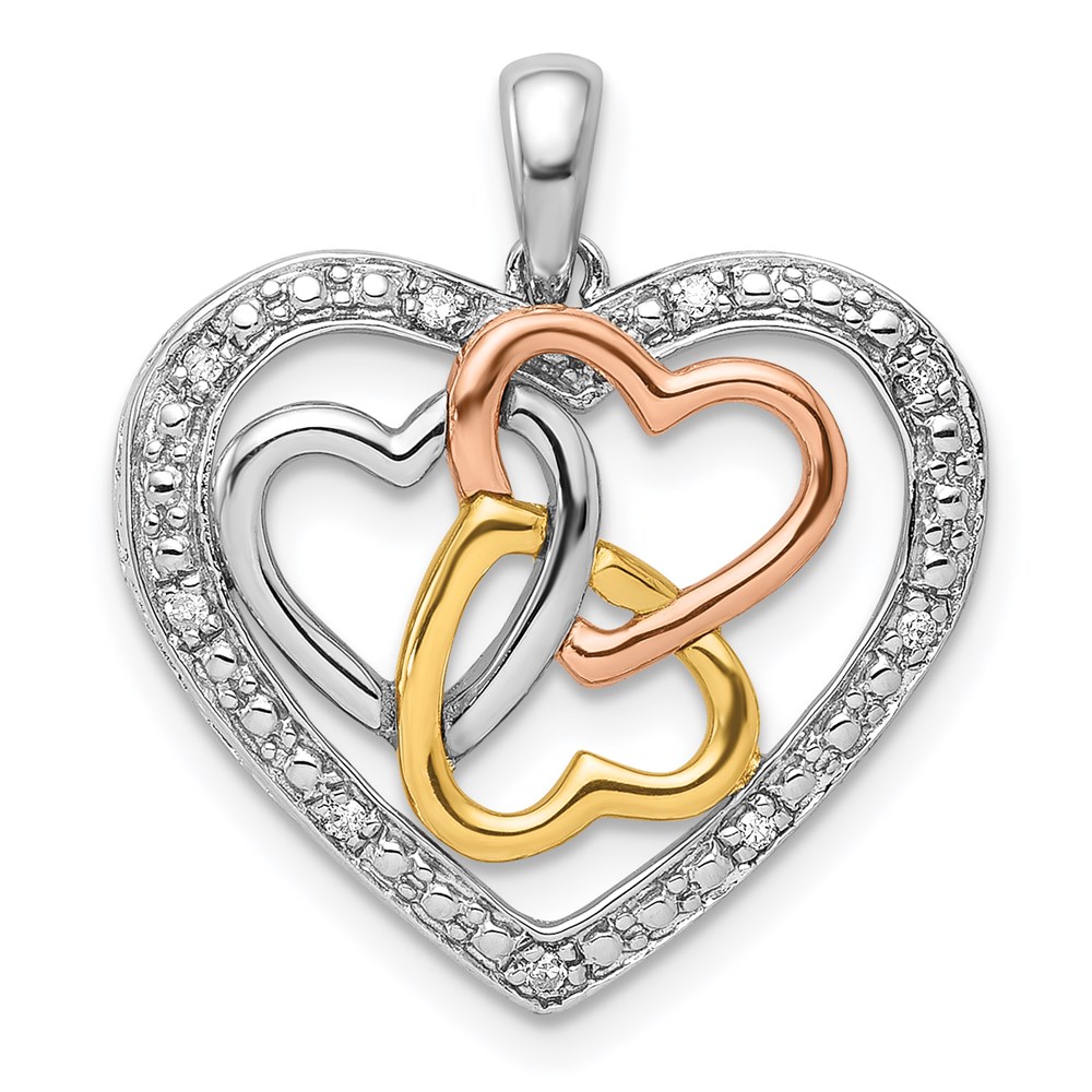 QP4582.jpg Sterling Silver Rhodium w/White, Yellow, & Rose Gold Plating Diamond Heart Pendant - Image 1