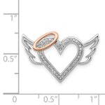 Sterling Silver Rhodium W/10K Rose Gold Dia. Heart/Wings Slide Pendant - Image 3