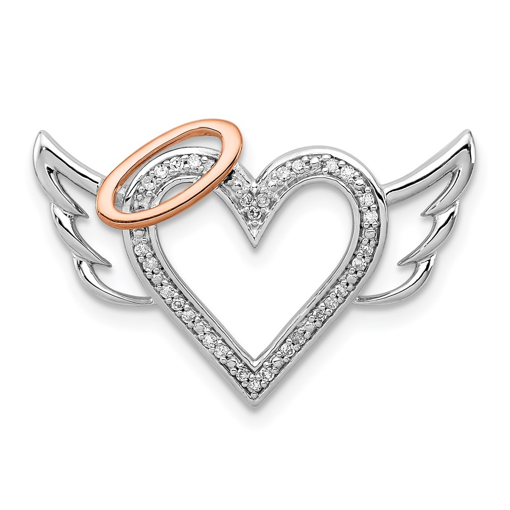 QP4682.jpg Sterling Silver Rhodium W/10K Rose Gold Dia. Heart/Wings Slide Pendant - Image 1