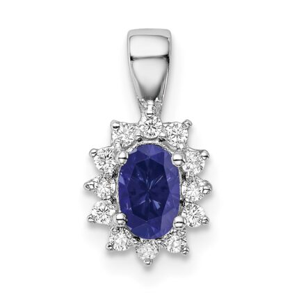 Sterling Silver Rhodium-plated CZ/Lab Cr Sapphire Pendant