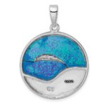 Sterling Silver Rhodium-plated Blue Created Opal Dolphins Pendant - Image 3