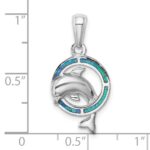 Sterling Silver Rhodium-plated Blue Inlay Created Opal Dolphin Pendant - Image 4