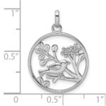 Sterling Silver Rhodium-plated Polished Bird and Flowers Pendant - Image 4