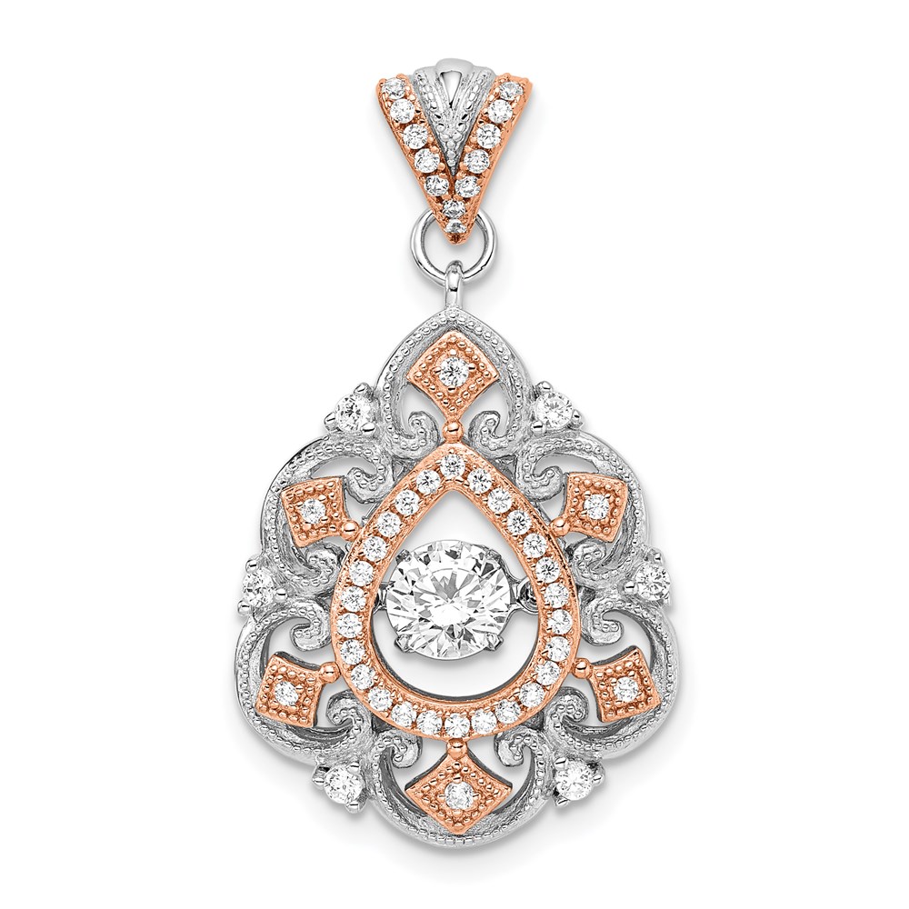 QP4930.jpg Sterling Silver Plat-plate Rose-tone Vibrant CZ Fancy Penda - Image 1