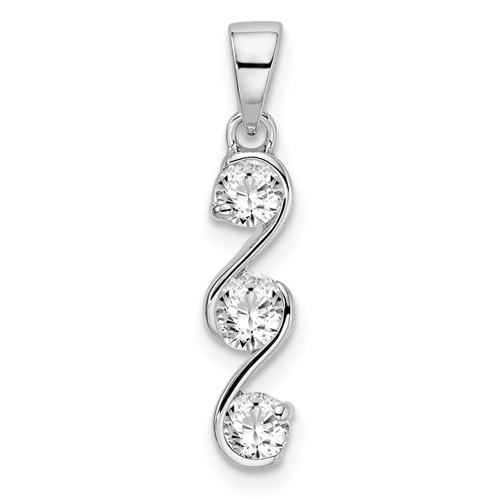 QP4939.jpg Sterling Silver Rhodium-plated Swirl 3-stone CZ Pendant - Image 1