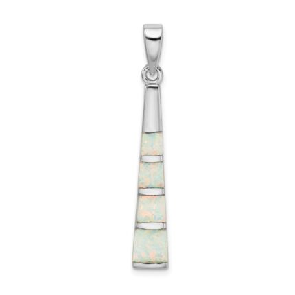 Sterling Silver Rhodium-plated White Created Opal Bar Pendant