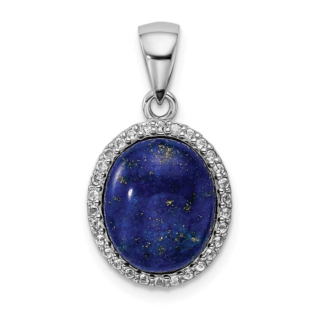 QP4985.jpg Sterling Silver Rhodium-plated Polished w/Lapis & White Topaz Pendant - Image 1