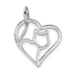 Sterling Silver Rhodium-plated CZ Heart with Cat Silhouette Pendant - Image 3