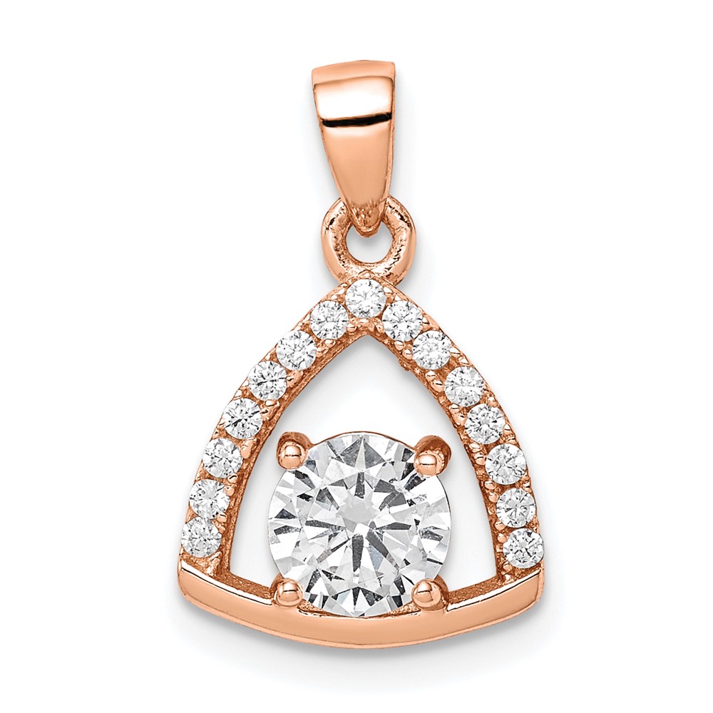 QP5049.jpg Sterling Silver Rose-tone Triangle CZ Pendant - Image 1