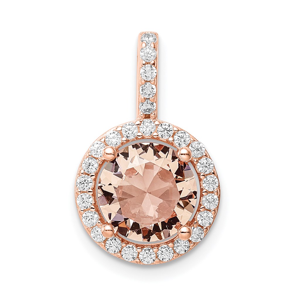 QP5050.jpg Sterling Silver Rose-tone / CZ Round Halo Pendant - Image 1