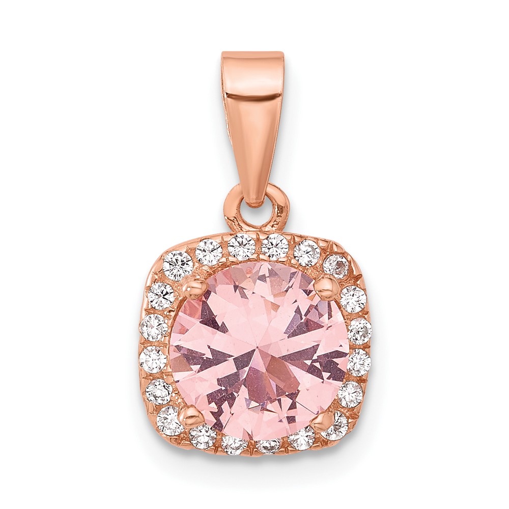QP5054.jpg Sterling Silver Rose-tone Square Crystal Pendant - Image 1