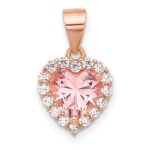 Sterling Silver Rose-plated Pink Crystal Heart and Clear CZ Pendant