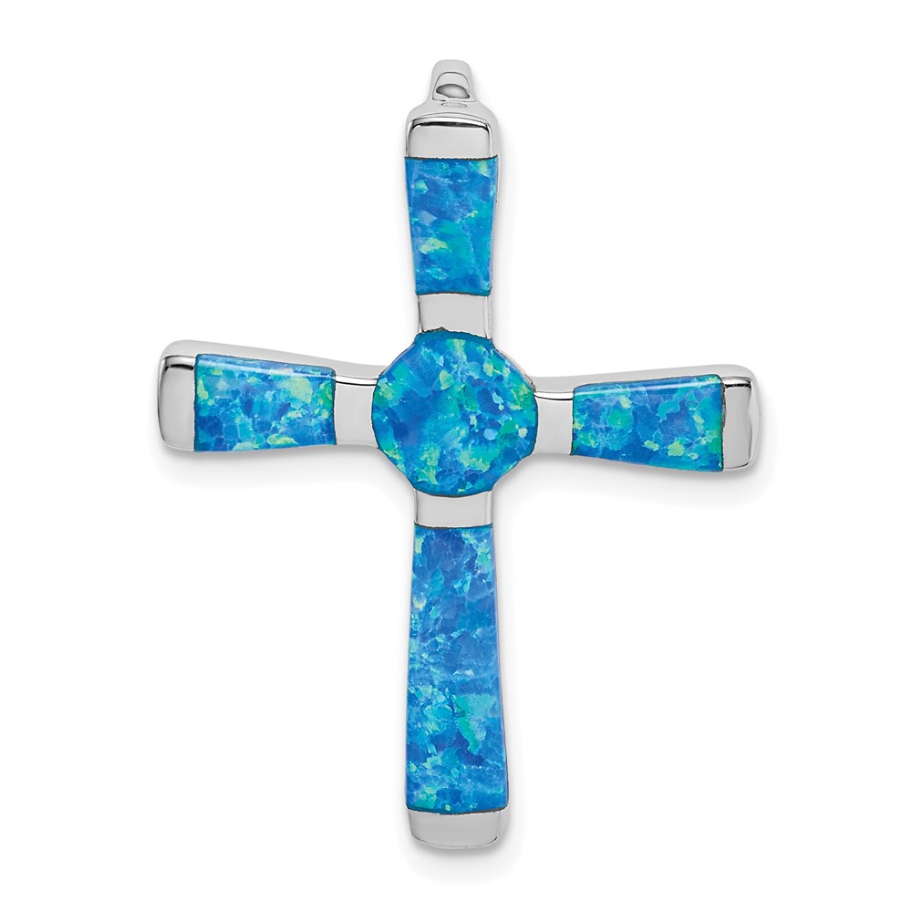 QP5140.jpg Sterling Silver Rhodium-plated Created Opal Cross Slide Pendant - Image 1