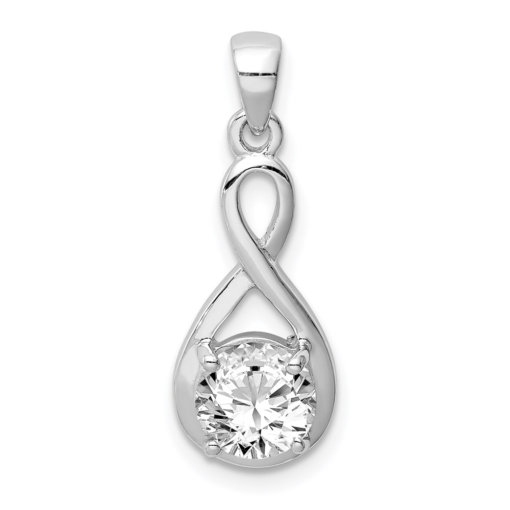QP5171.jpg Sterling Silver Rhodium-plated 6.5mm CZ Teardrop Pendant - Image 1